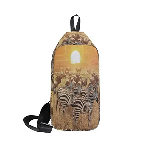 Lovexue Sling Bag Animal Zebra Sunset Fall Grass Womens Chest Shoulder Backpacks Crossbody
