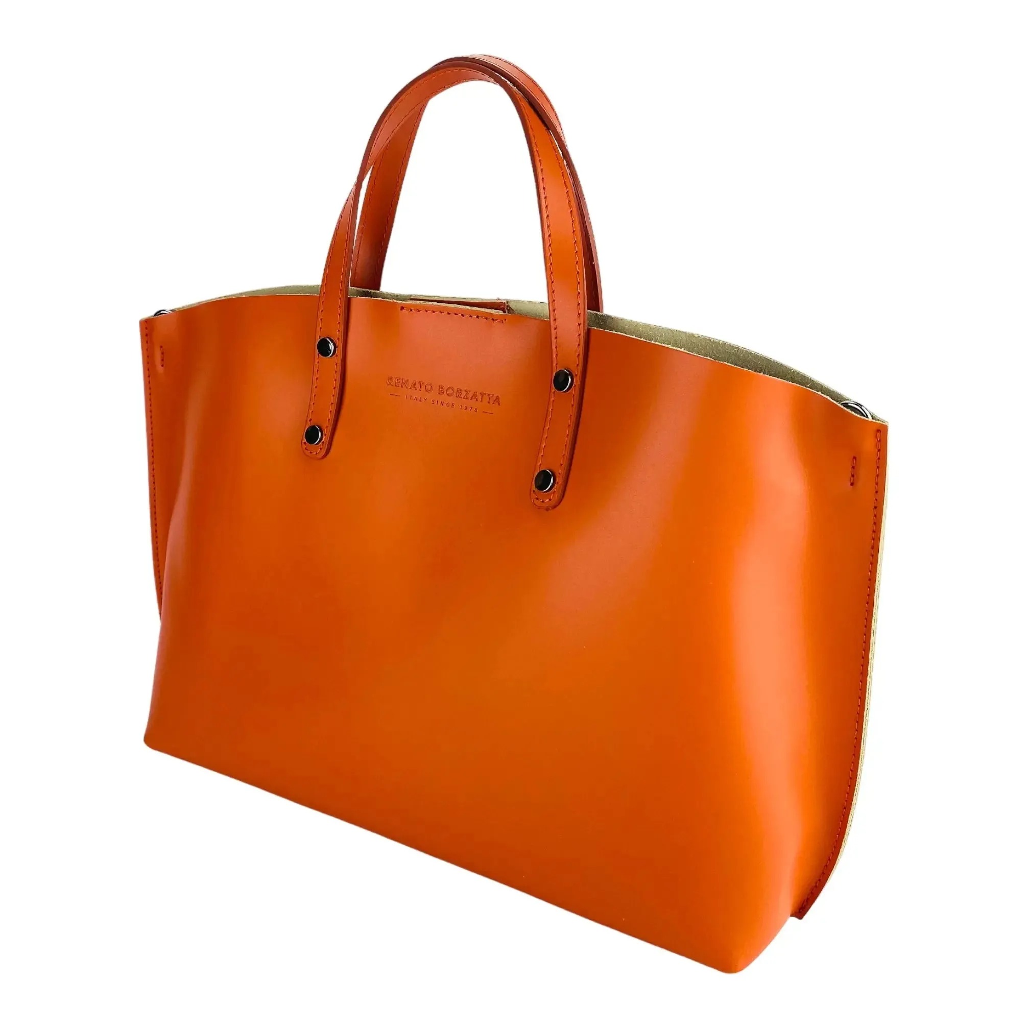 Luxury Paprika Italian Leather Handbag with Removable Shoulder Strap