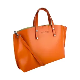 Luxury Paprika Italian Leather Handbag with Removable Shoulder Strap