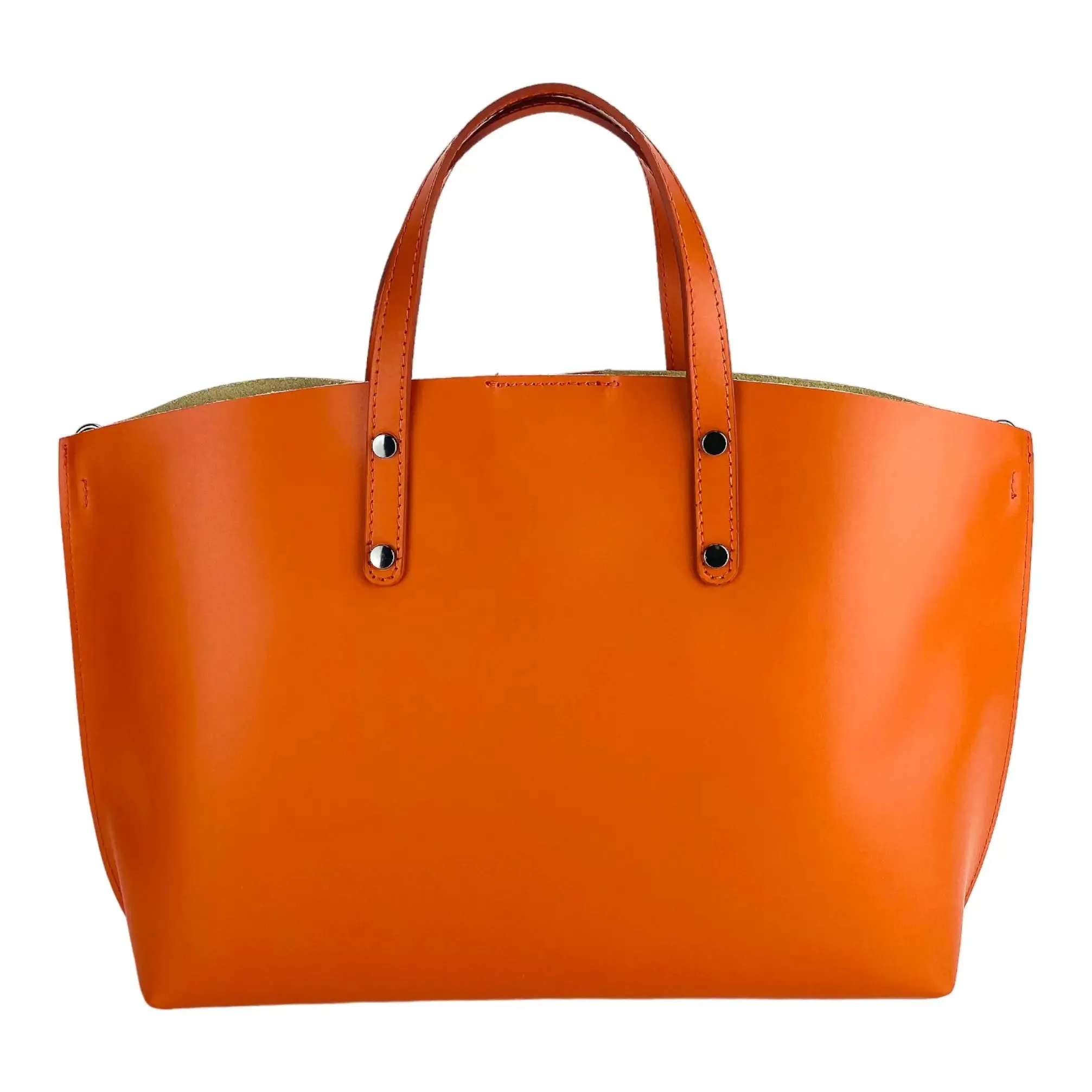 Luxury Paprika Italian Leather Handbag with Removable Shoulder Strap