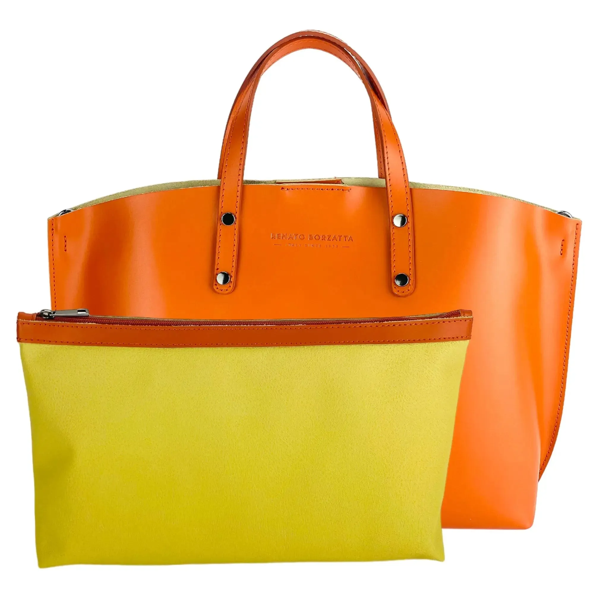 Luxury Paprika Italian Leather Handbag with Removable Shoulder Strap
