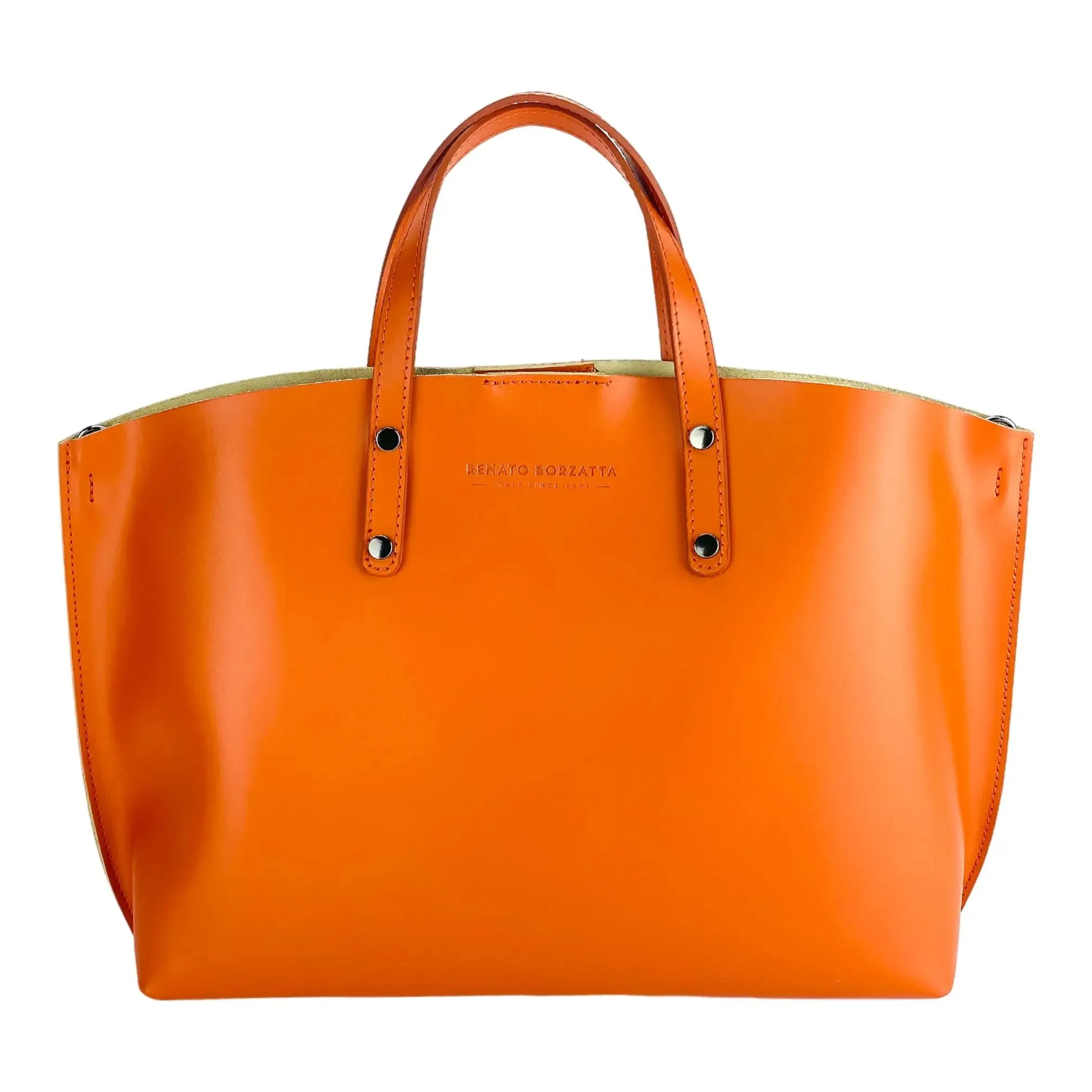 Luxury Paprika Italian Leather Handbag with Removable Shoulder Strap