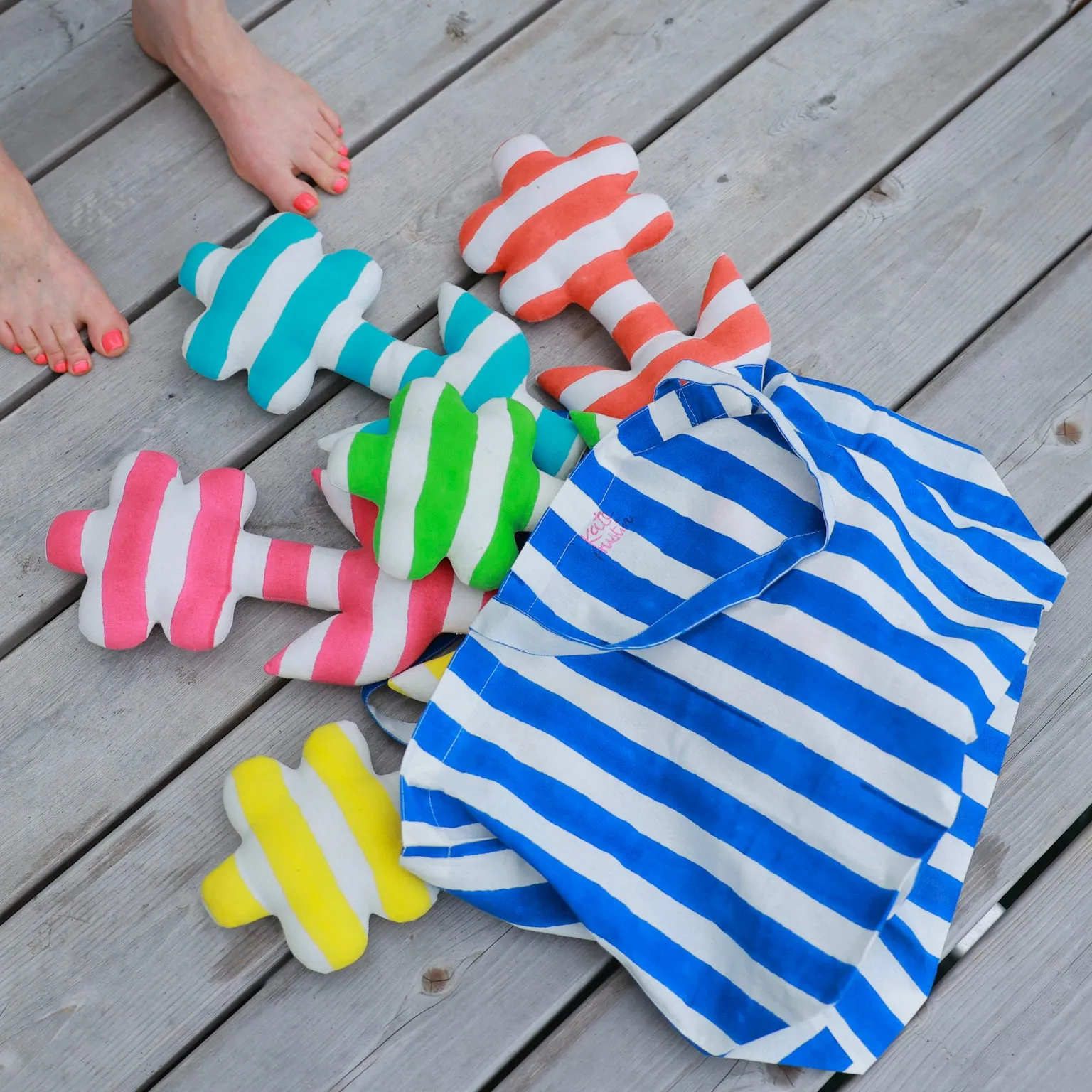 Market Bag in Blue White Cabana Stripe