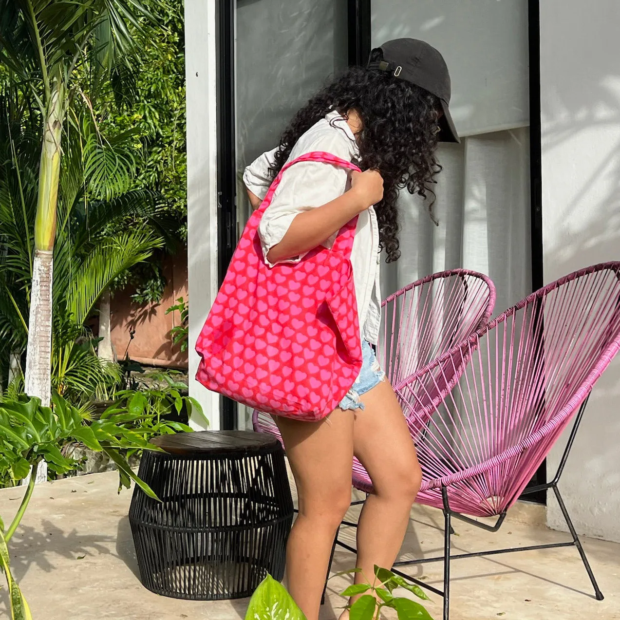 Market Bag in Red Pink Heart