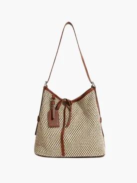 Quinn | Stylish Woven Bucket Bag with Leather Trim