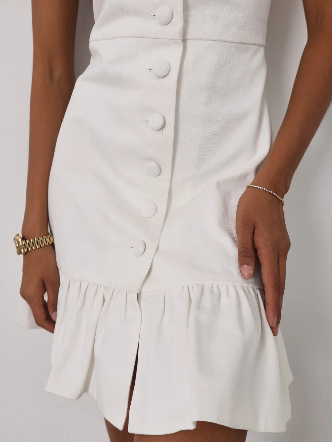 Riann Denim Elegance Dress | White