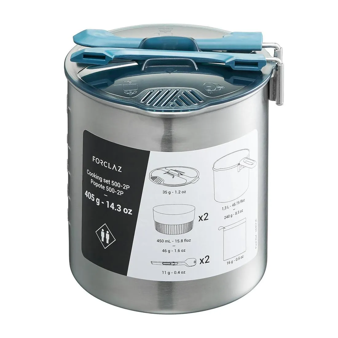 Stainless Steel Trekking Cooking Set 1.6 L 2 Person - Trek 500