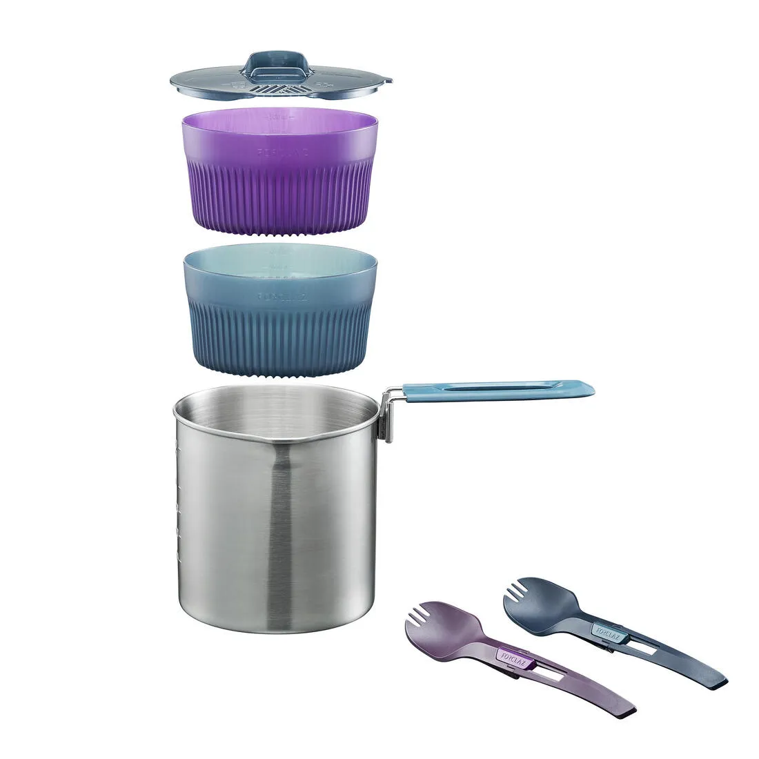 Stainless Steel Trekking Cooking Set 1.6 L 2 Person - Trek 500