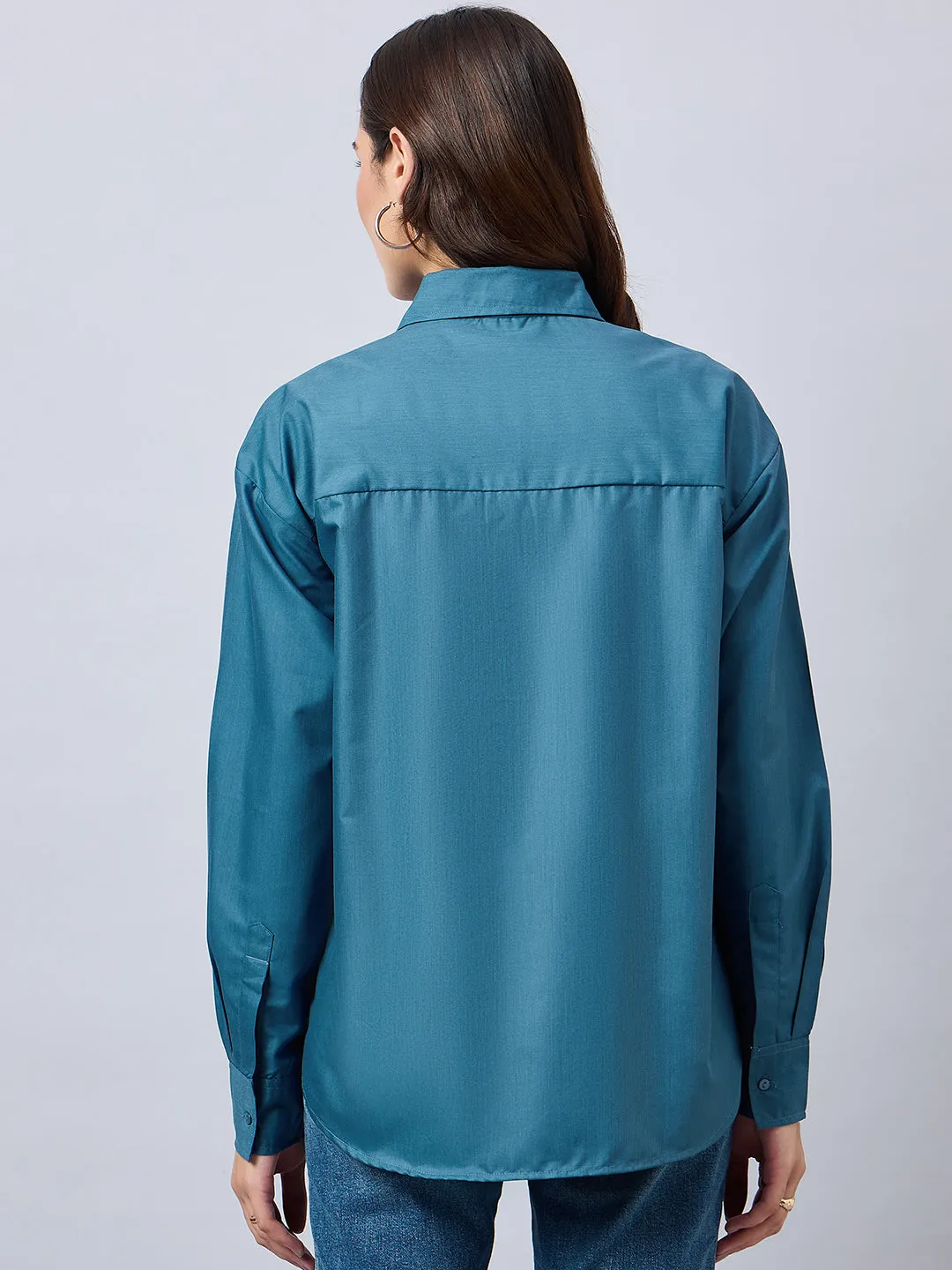 Style Quotient Women Solid Blue Smart Casual Oversized Polycotton Shirt