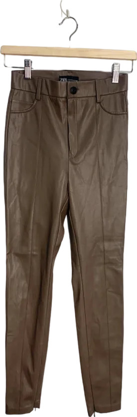 Zara Brown Leather-Look Skinny Trousers XS