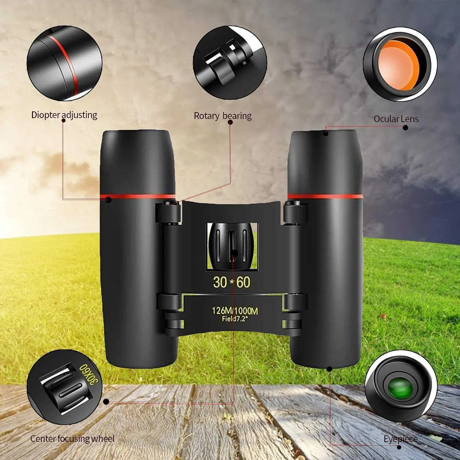 ZIYOUHU 30x60 Binoculars Small Compact Light Binoculars